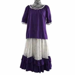 Mondiki Vintage Blouse Skirt Set Purple Ruffle Square Dancing‎